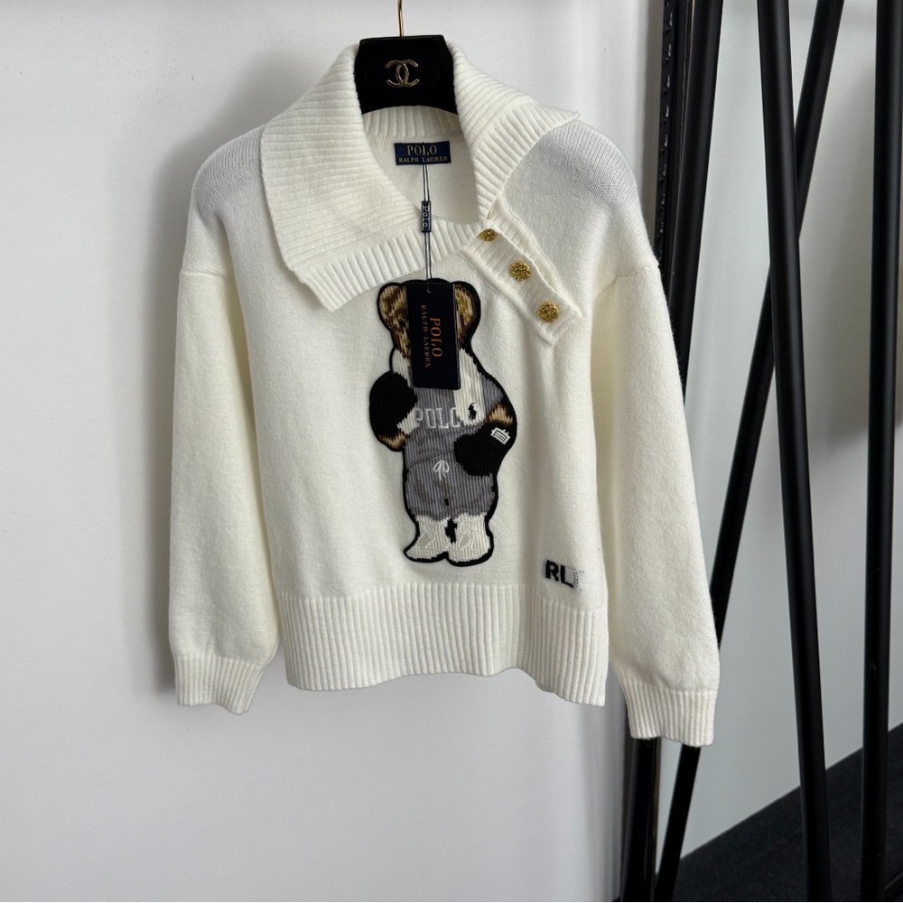 Polo by Ralph Lauren Cream Knit Sweater with Bear Applique